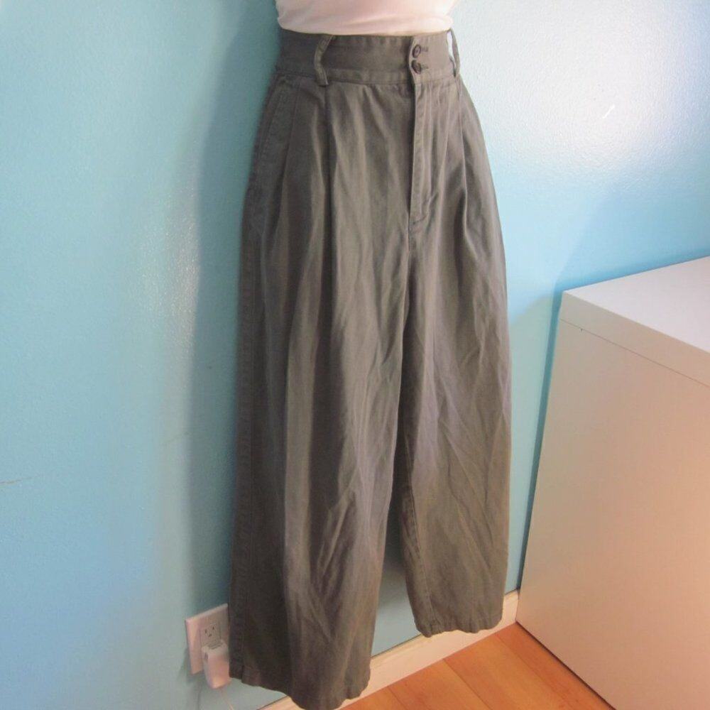 Madewell Womens Size 4 Wide Leg Pleat Front Paper Bag Pants Olive Green Cotton